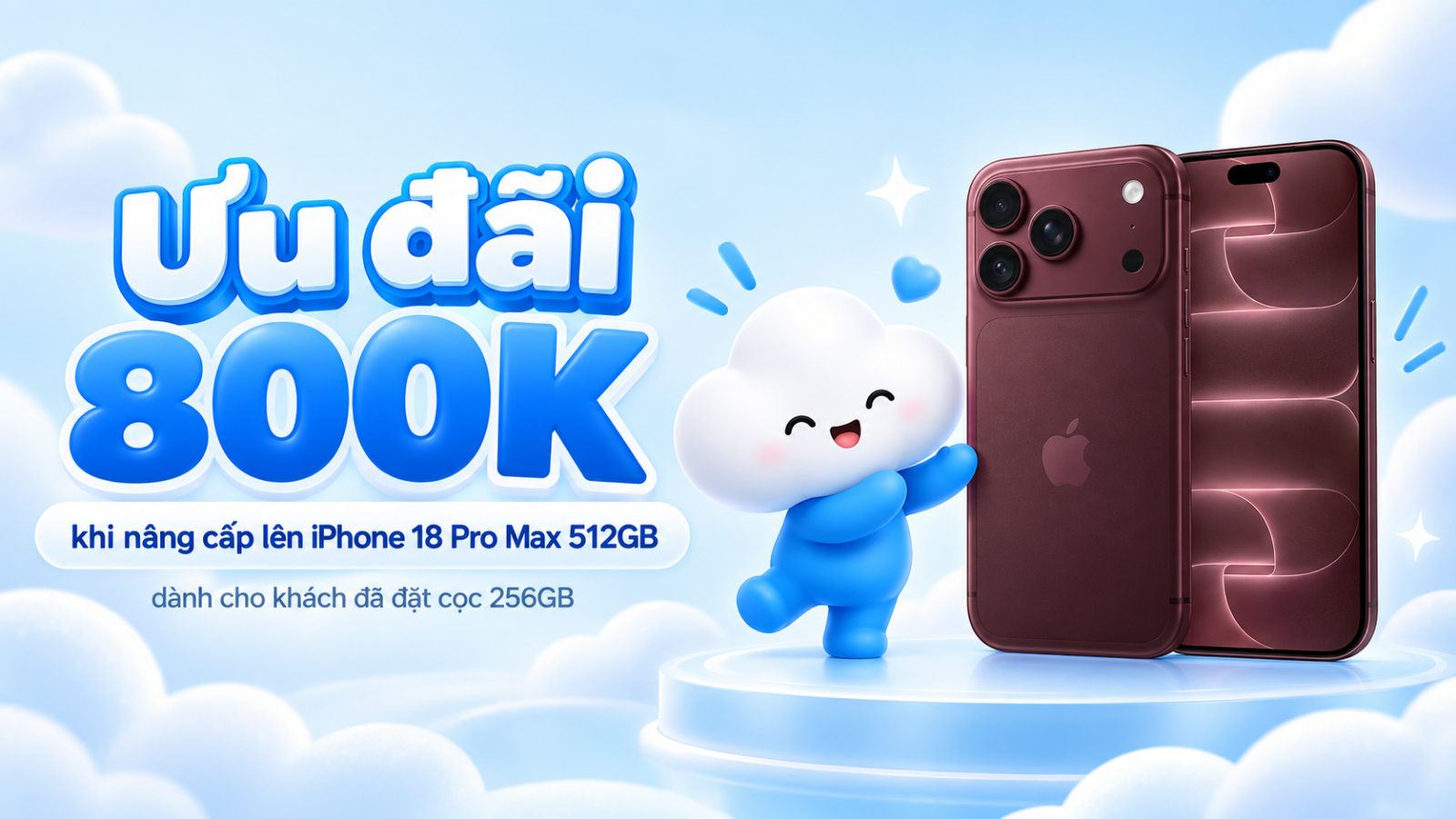Hình ảnh cho danh mục Ưu đãi 800K khi nâng cấp lên iPhone 18 Pro Max 512GB dành cho khách đã đặt cọc 256GB